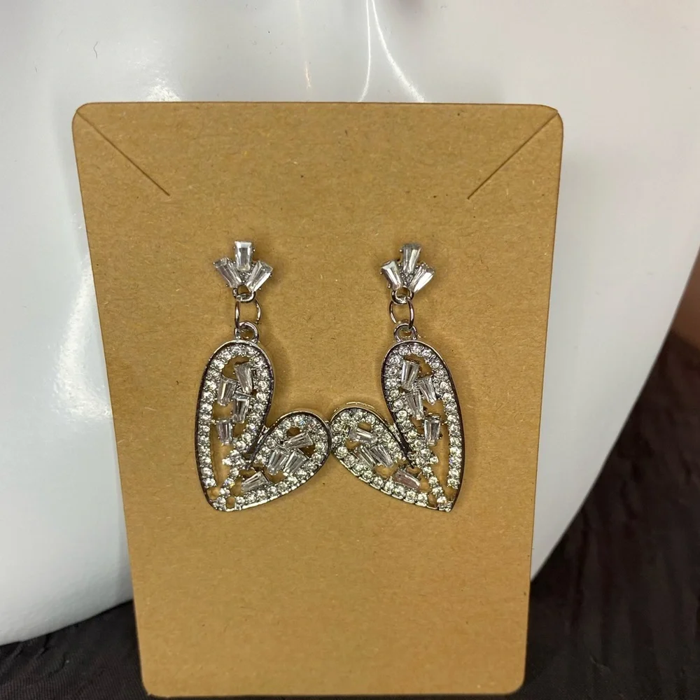 Dani Silver Heart Rhinestone Dangle Earrings
